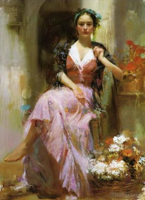 当代油画作品《皮诺·德埃尼女士和鲜花》