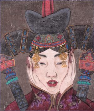 当代书法国画作品《蒙古族妇女》