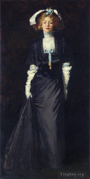 艺术家亨利·罗伯特作品《杰西卡·佩恩,(Jessica,Penn),身穿黑衣白羽》