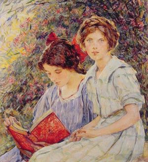艺术家罗伯特·里德作品《两个女孩读书》