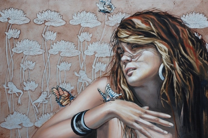 迪恩·克罗夫特画廊 当代油画作品 -  《罗莎和蝴蝶》