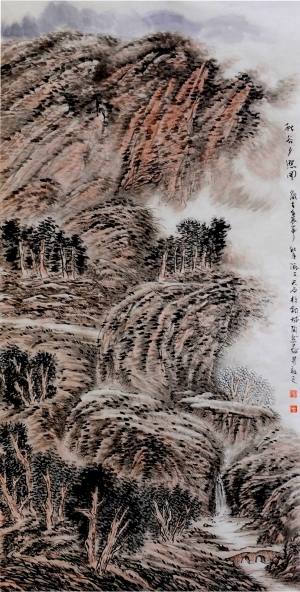 刘玉柱的当代艺术作品《秋岩夕照》