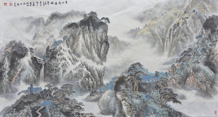 刘玉柱 当代书法国画作品 -  《青山飞瀑图》