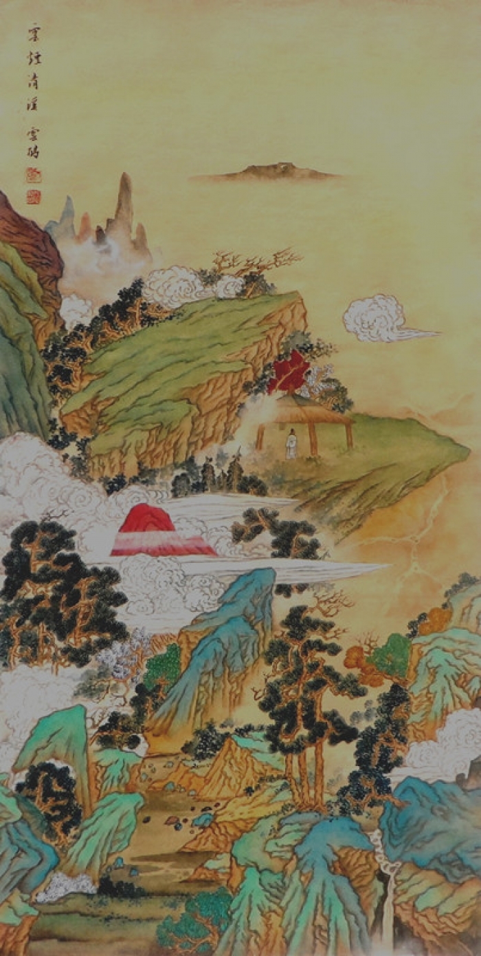 张禾丁 当代书法国画作品 -  《烟云清溪》