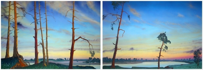 瓦列里·格拉乔夫 当代各类绘画作品 -  《秋日里的德斯纳河（双联画）》