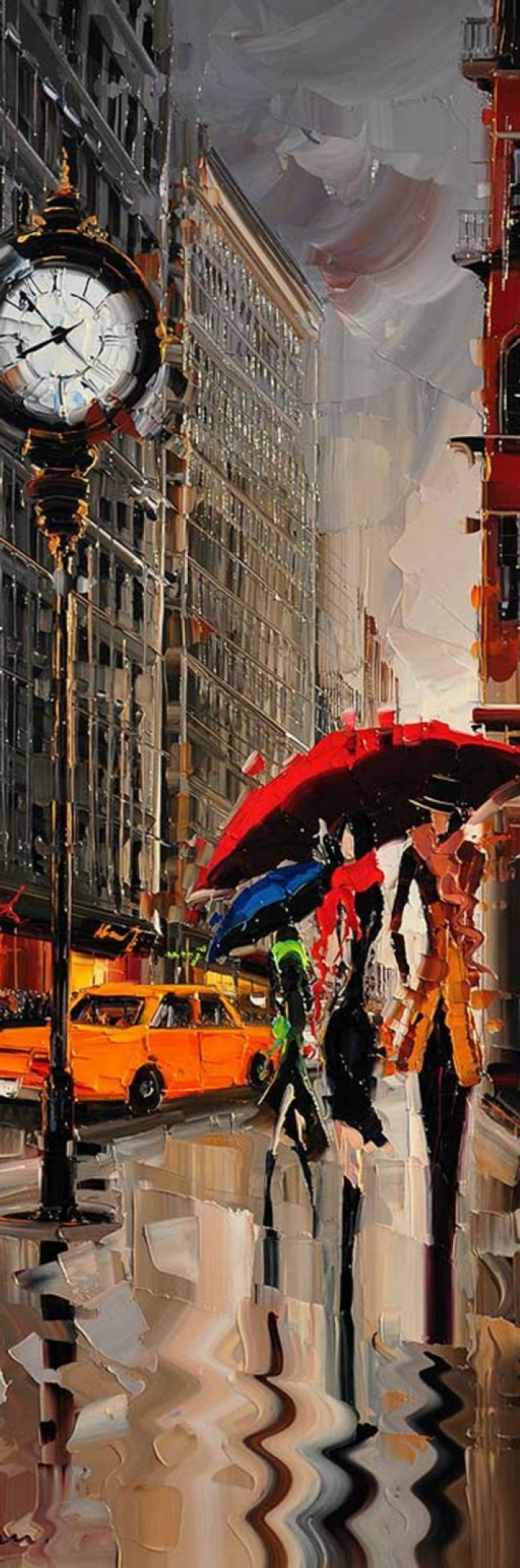 Kal Gajoum 当代油画作品 -  《红雨伞》