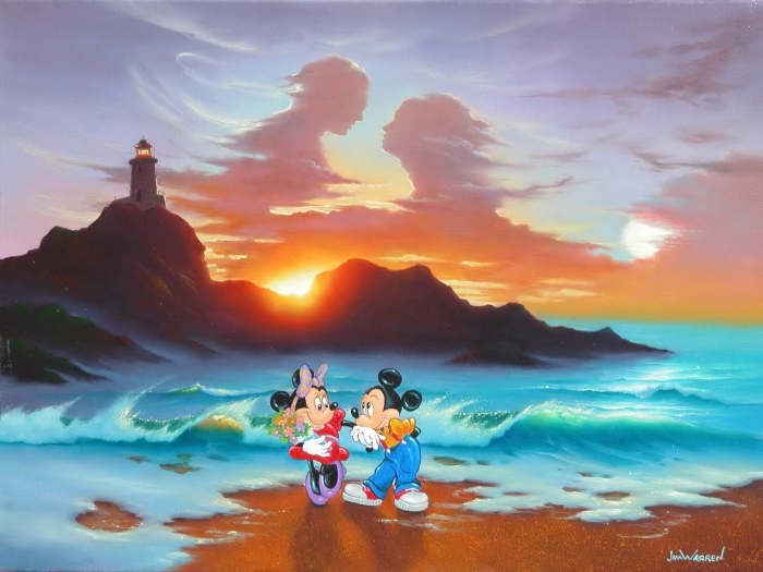 Jim Warren 当代油画作品 -  《米奇和米妮迪士尼浪漫日》
