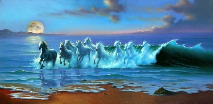 Jim Warren 当代油画作品 -  《波浪之马》