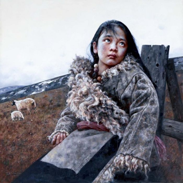 艾轩 当代油画作品 -  《牧羊女》