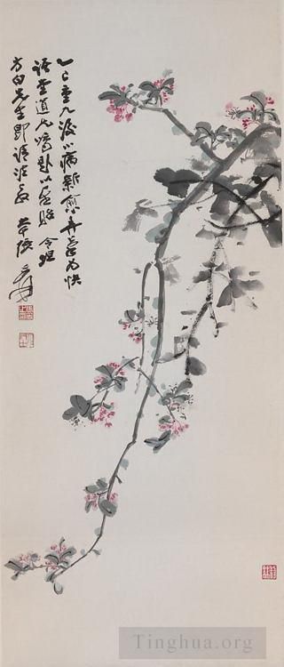 张大千 当代书法国画作品 -  《海棠花开,1965》