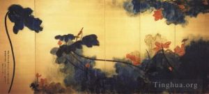 当代书法和国画 - 《绘红莲的金屏风》
