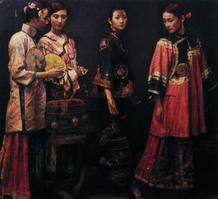 陈逸飞 当代油画作品 -  《丽人行,1988》