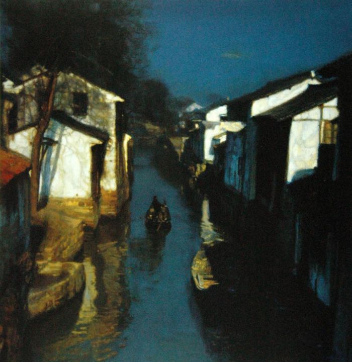 陈逸飞 当代油画作品 -  《蓝色的运河》