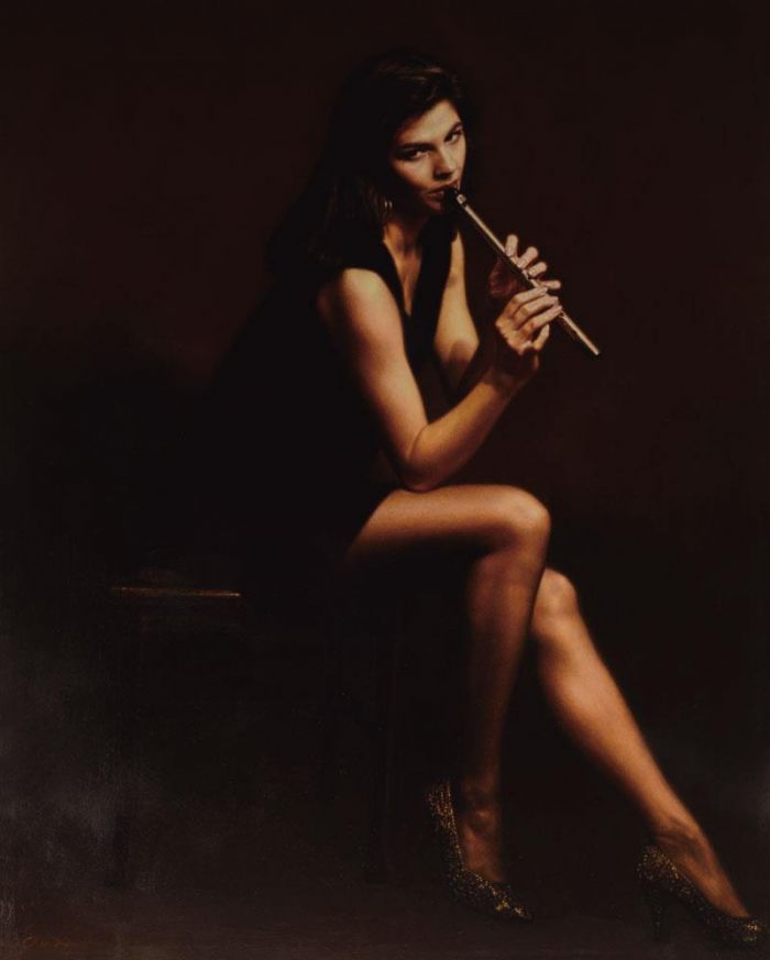 陈逸飞 当代油画作品 -  《音乐家系列·吹笛的女子》