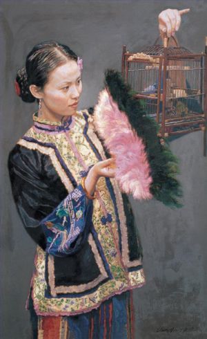 陈逸飞的当代艺术作品《提笼少女》