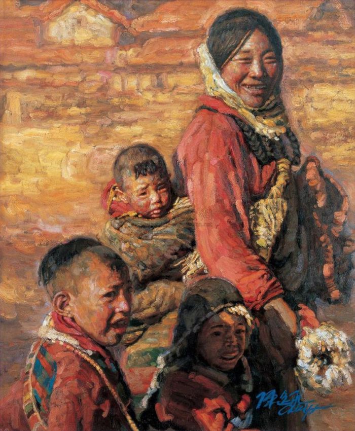 陈逸飞 当代油画作品 -  《妈妈与子2》
