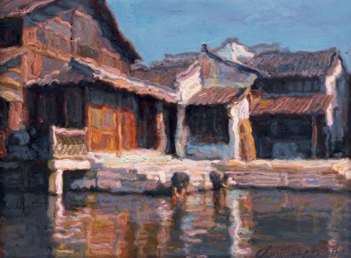 陈逸飞 当代油画作品 -  《水乡·码头》