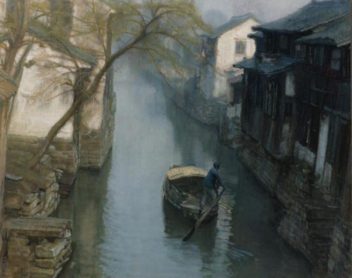 陈逸飞 当代油画作品 -  《春柳,1984》