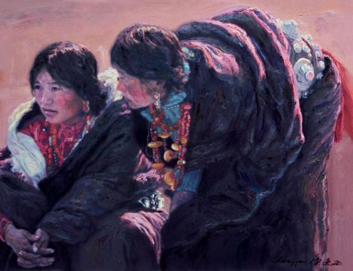陈逸飞 当代油画作品 -  《藏族妇女》