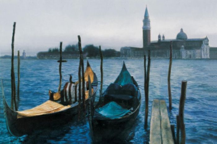 陈逸飞 当代油画作品 -  《威尼斯·远眺圣玛可钟塔》