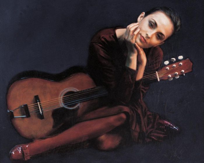 陈逸飞 当代油画作品 -  《女人与吉他》