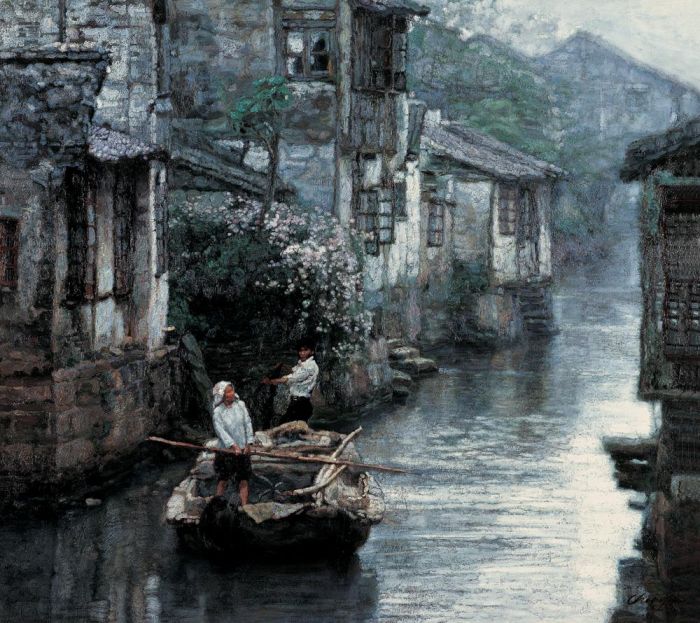陈逸飞 当代油画作品 -  《水乡,1984》