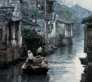 陈逸飞的当代艺术作品《水乡,1984》