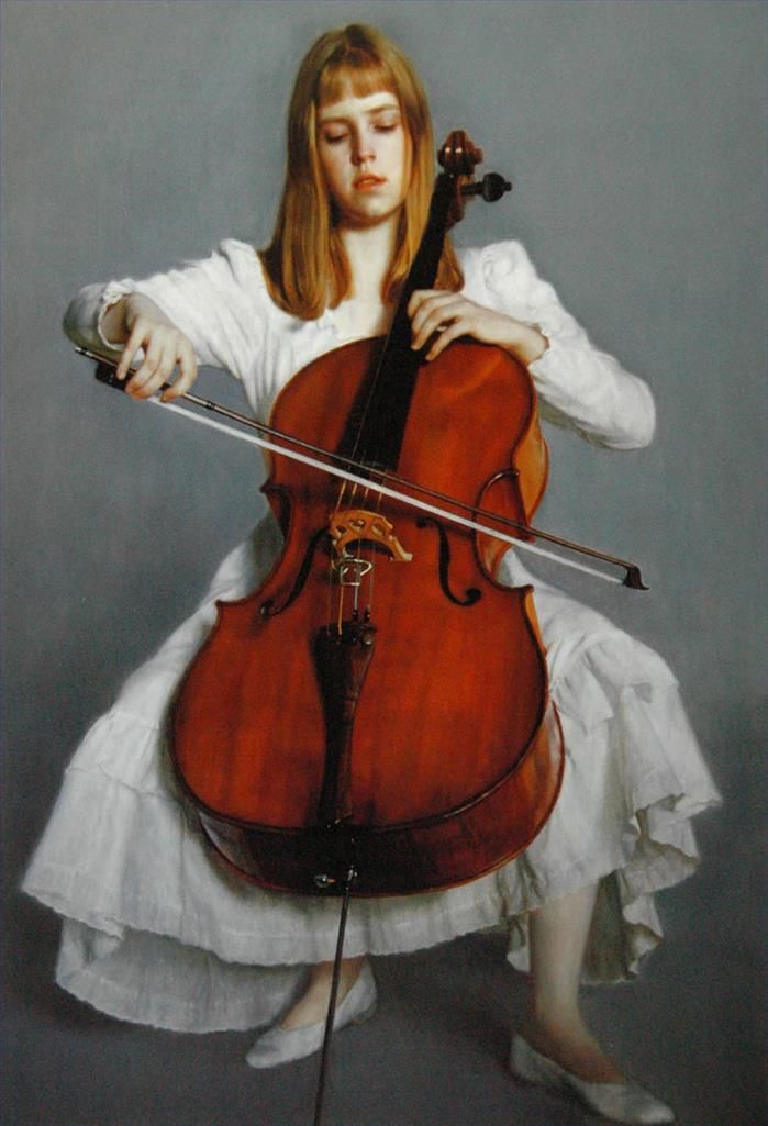 陈逸飞 当代油画作品 -  《年轻的大提琴手》