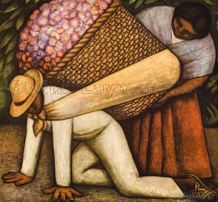 迭戈·里维拉 当代油画作品 -  《卖花者》