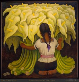 迭戈·里维拉的当代艺术作品《女孩与百合花》