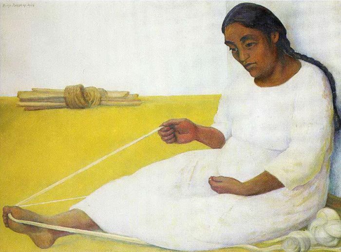 迭戈·里维拉 当代油画作品 -  《印度纺纱》