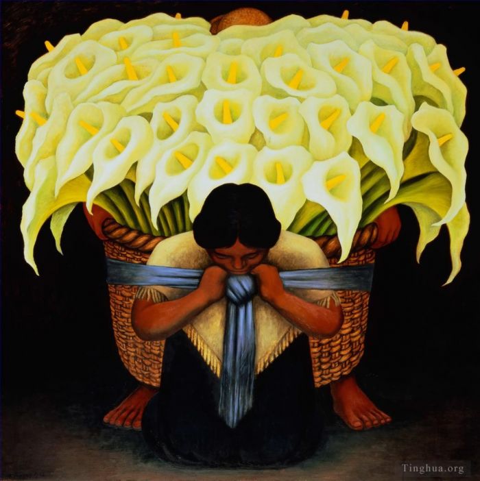 迭戈·里维拉 当代油画作品 -  《卖花人》
