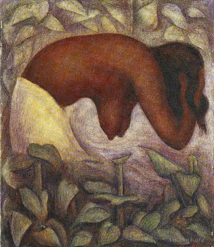 迭戈·里维拉 当代油画作品 -  《特万特佩克的沐浴者,1923》