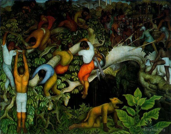 迭戈·里维拉 当代油画作品 -  《1930年进城》
