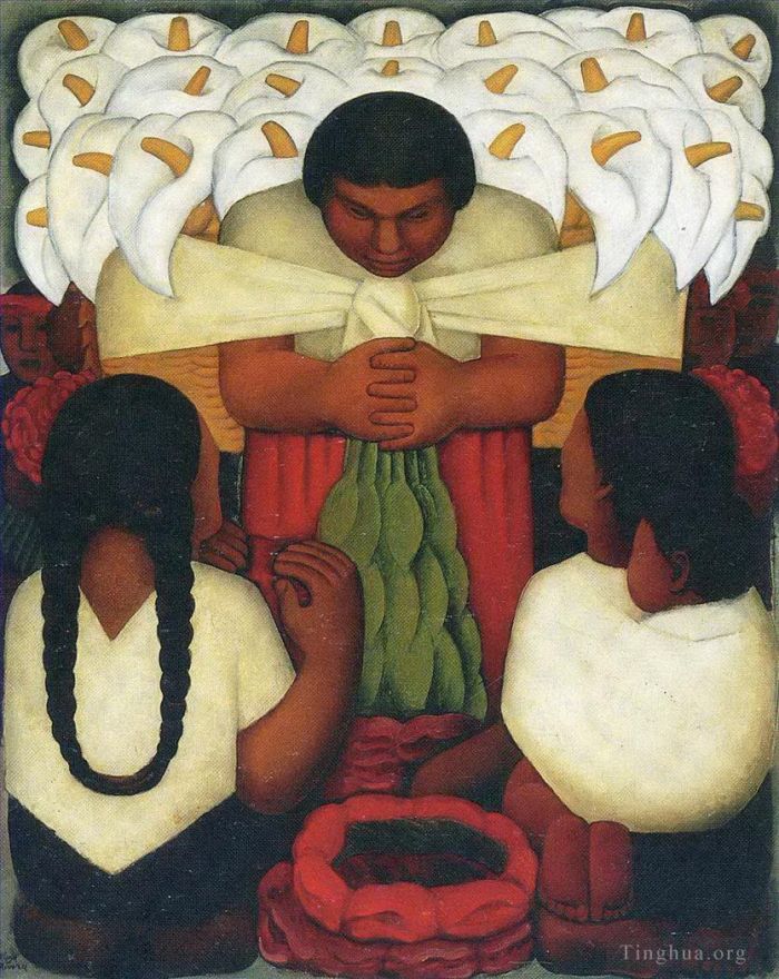 迭戈·里维拉 当代油画作品 -  《1925年花卉节》