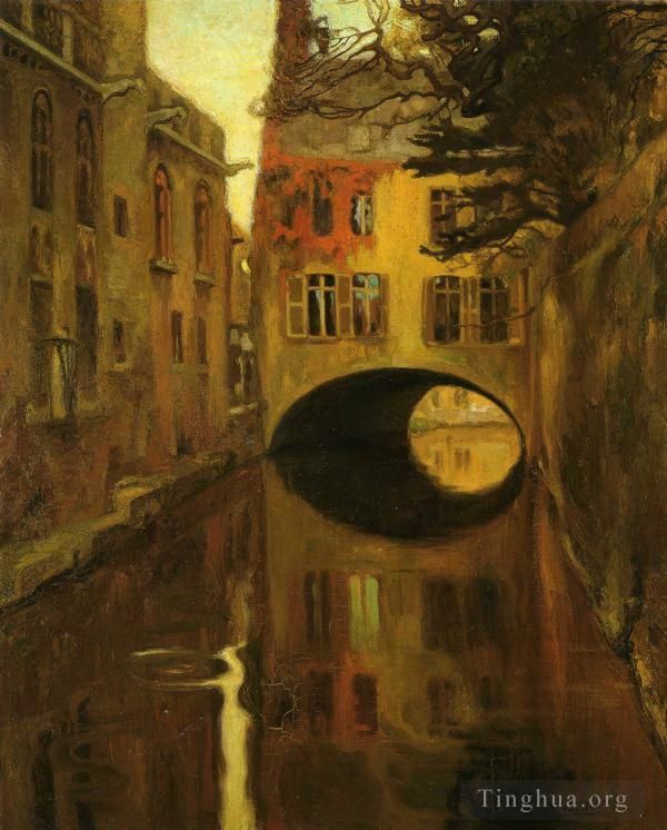 迭戈·里维拉 当代油画作品 -  《桥上的房子》