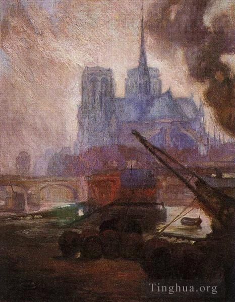 迭戈·里维拉 当代油画作品 -  《巴黎圣母院,1909》