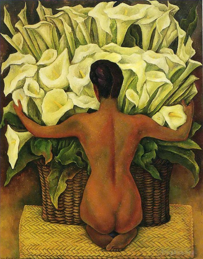 迭戈·里维拉 当代油画作品 -  《裸体与马蹄莲,1944》