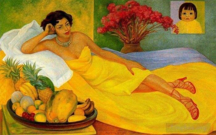 迭戈·里维拉 当代油画作品 -  《斯拉·多纳·埃琳娜·弗洛雷斯·德·卡里略的肖像,1953》