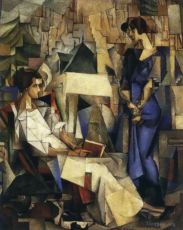 迭戈·里维拉 当代油画作品 -  《两个女人的肖像,1914》