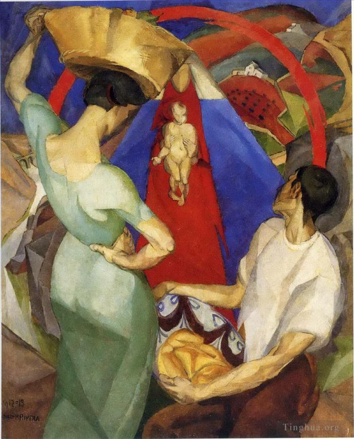 迭戈·里维拉 当代油画作品 -  《圣母崇拜,1913》