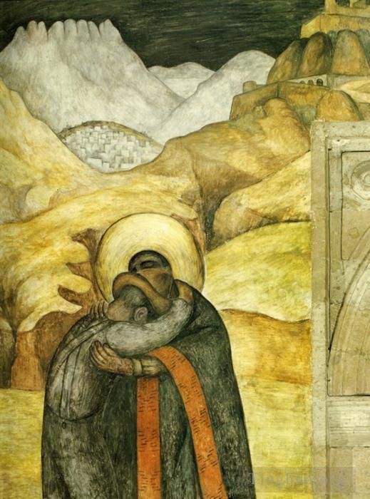 迭戈·里维拉 当代油画作品 -  《拥抱,1923》