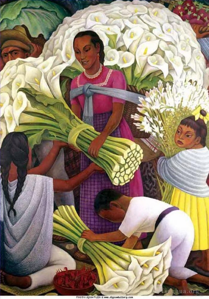 迭戈·里维拉 当代油画作品 -  《卖花人2》