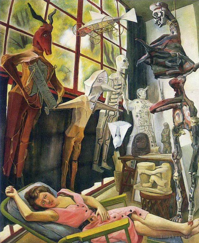 迭戈·里维拉 当代油画作品 -  《画家工作室,1954》