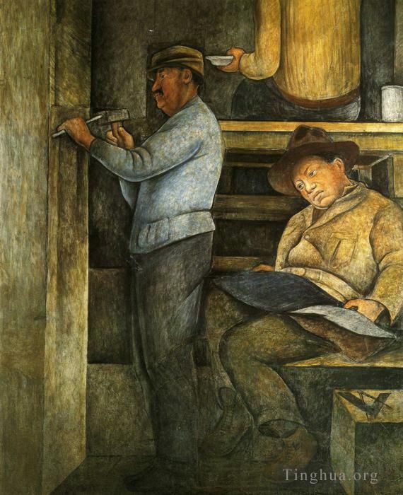 迭戈·里维拉 当代油画作品 -  《画家,雕塑家和建筑师,1928》