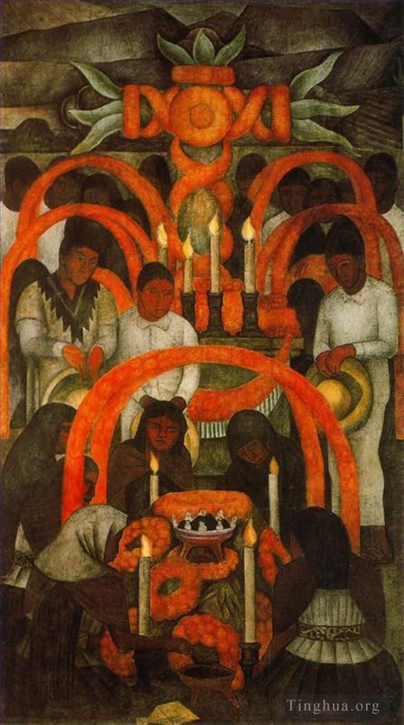 迭戈·里维拉 当代油画作品 -  《1924年祭祀亡灵节》