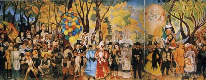 迭戈·里维拉 当代各类绘画作品 -  《1948,年周日下午在阿拉米达公园的梦想》