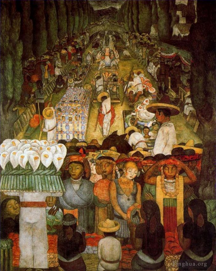 迭戈·里维拉 当代各类绘画作品 -  《圣安妮塔运河上的耶稣受难日,1924,年》