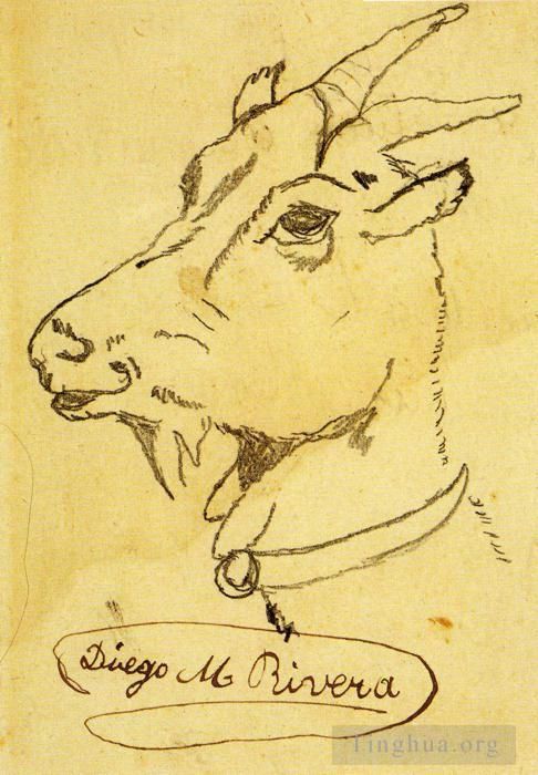 迭戈·里维拉 当代各类绘画作品 -  《山羊的头》