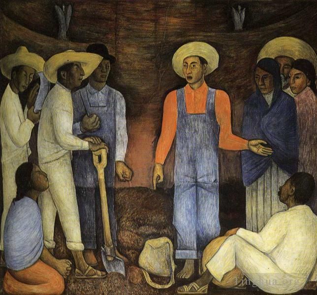迭戈·里维拉 当代各类绘画作品 -  《1926年土地运动的组织》